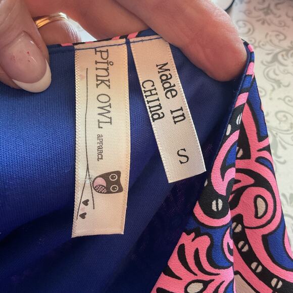 Pink Owl Blue/Pink Paisley Pullover 3/4 Sleeve Lined Dress Sz S - Picture 4 of 7